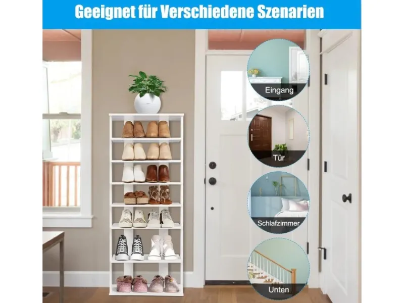 Discount Costway 8 Stufiges Schuhregal Höhenverstellbar Holz Doppel Weiß