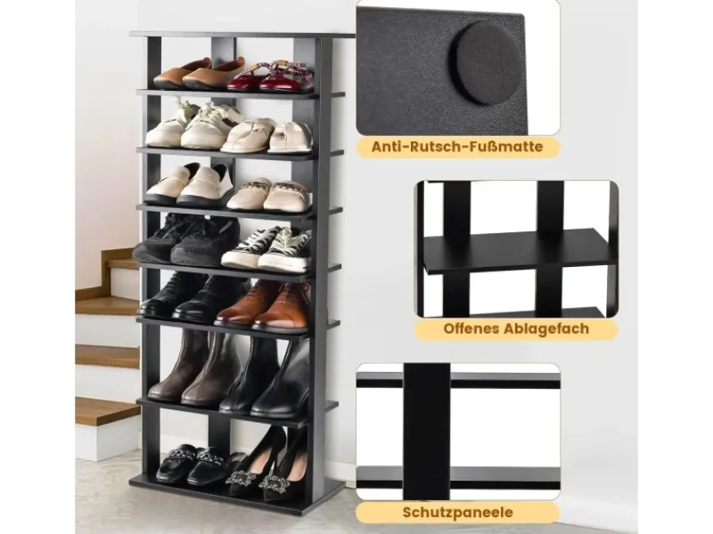 Costway 8 Stufiges Schuhregal Höhenverstellbar Holz Doppel