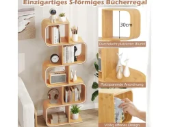 Best Costway Bücherregal S-förmig Aus Bambus Würfelregal mit 5 Etagen