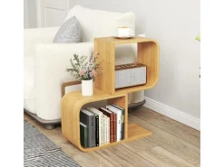 Costway Bücherregal S-förmig Aus Bambus Würfelregal mit 2 Etagen