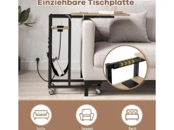 Costway Beistelltisch C-förmig mit Ladestation Sofatisch