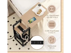 Costway Beistelltisch C-förmig mit Ladestation Sofatisch