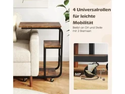 Costway Beistelltisch 2er Set Sofatisch mit Rollen C-Form Kaffeetisch