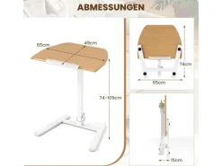 Costway Beistelltisch Höhenverstellbar mit Rollen Stehtisch