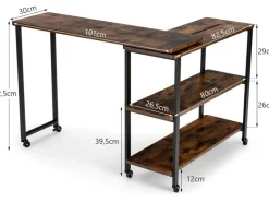 Costway Beistelltisch Holz Couchtisch L-Form 101 x 82,5 x72,5 cm Braun