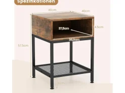 Discount Costway Beistelltisch Im Industriedesign Nachttisch mit Stauraum Braun