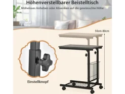 Best Costway Beistelltisch mit Rollen Laptoptisch Höhenverstellbar Grau