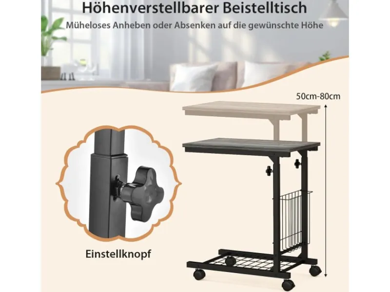 Best Costway Beistelltisch mit Rollen Laptoptisch Höhenverstellbar Grau