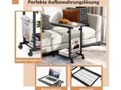 Best Costway Beistelltisch mit Rollen Laptoptisch Höhenverstellbar Grau