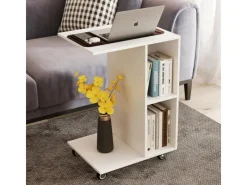 Outlet Costway Beistelltisch mit Rollen Sofatisch C-Form Nachttisch Weiß