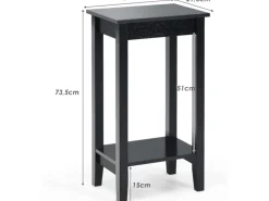 Costway Beistelltisch mit Regal 2-Stöckiger & 4 Massivholzbeinen Black