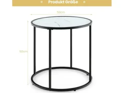 Costway Beistelltisch Runder Sofatisch mit Glasplatte 50 x 50 x 50 cm