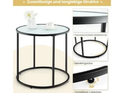 Costway Beistelltisch Runder Sofatisch mit Glasplatte 50 x 50 x 50 cm