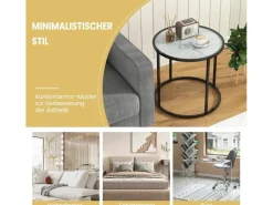 Costway Beistelltisch Runder Sofatisch mit Glasplatte 50 x 50 x 50 cm