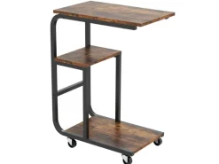 Costway Beistelltisch Sofatisch mit Rollen C-Form 3 Ebenen Kaffeetisch