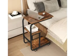 Costway Beistelltisch Sofatisch mit Rollen C-Form 3 Ebenen Kaffeetisch