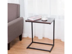 Costway C-förmig Beistelltisch Laptoptisch Metall 55x35x65cm Braun