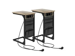 Costway 2er Set Beistelltisch mit Ladestation & USB Anschlüssen C-Form
