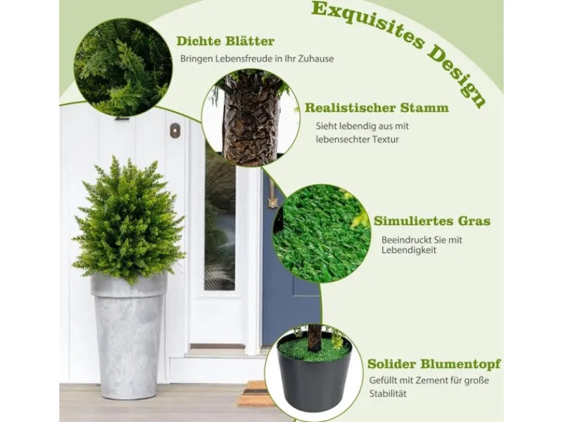 Costway 2er Set Kunstpflanze für Haus Büro Grün 55cm