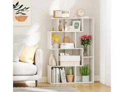 Discount Costway Geometrische Holzregal Bücherregal mit Kippsicherungen Weiß