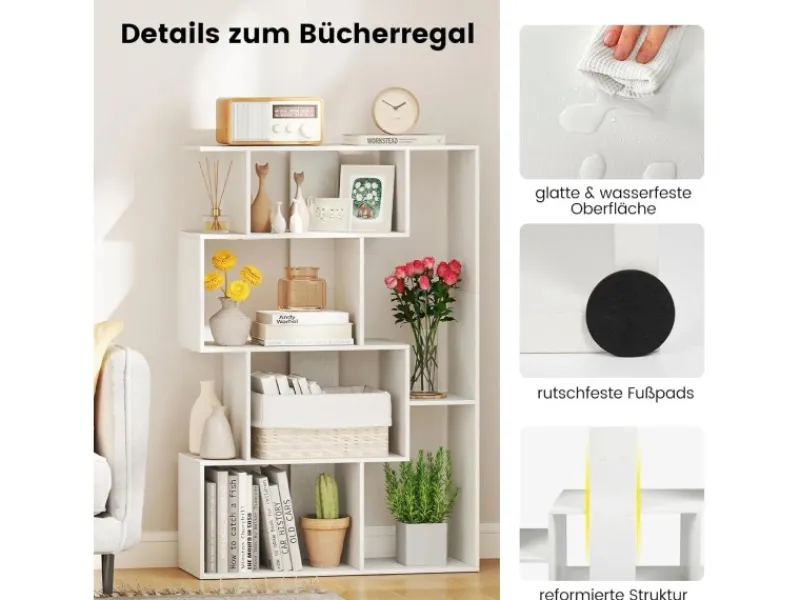 Discount Costway Geometrische Holzregal Bücherregal mit Kippsicherungen Weiß