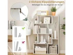 Discount Costway Geometrische Holzregal Bücherregal mit Kippsicherungen Weiß