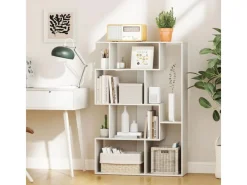 Discount Costway Geometrische Holzregal Bücherregal mit Kippsicherungen Weiß