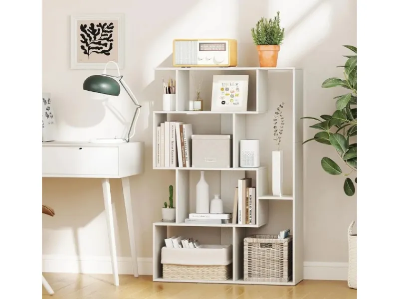 Discount Costway Geometrische Holzregal Bücherregal mit Kippsicherungen Weiß