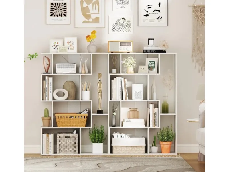 Discount Costway Geometrische Holzregal Bücherregal mit Kippsicherungen Weiß