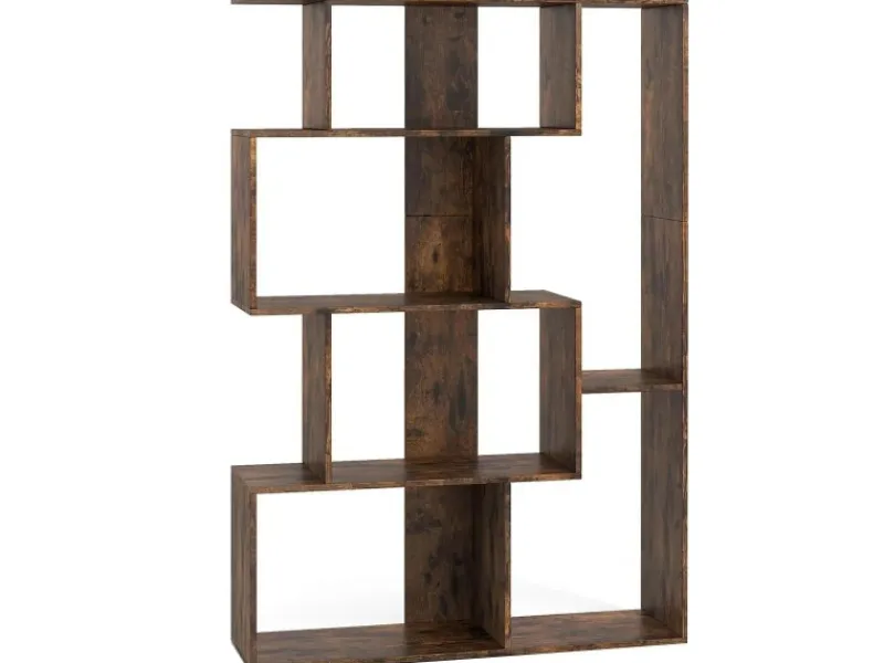 Outlet Costway Geometrische Holzregal Bücherregal mit Kippsicherungen Braun