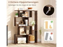 Outlet Costway Geometrische Holzregal Bücherregal mit Kippsicherungen Braun