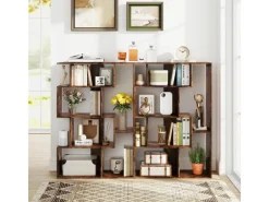 Outlet Costway Geometrische Holzregal Bücherregal mit Kippsicherungen Braun