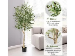 Costway Künstliche Olivenbaum mit Blättern & 72 Früchten Grün 180 cm