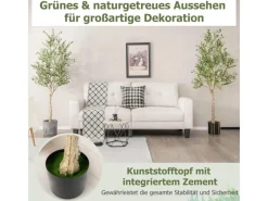 Costway Künstliche Olivenbaum mit Blättern & 72 Früchten Grün 180 cm