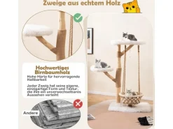 Sale Costway Kratzbaum Holz mit Hängekorb Seil Echten Holzästen 123 cm Weiß
