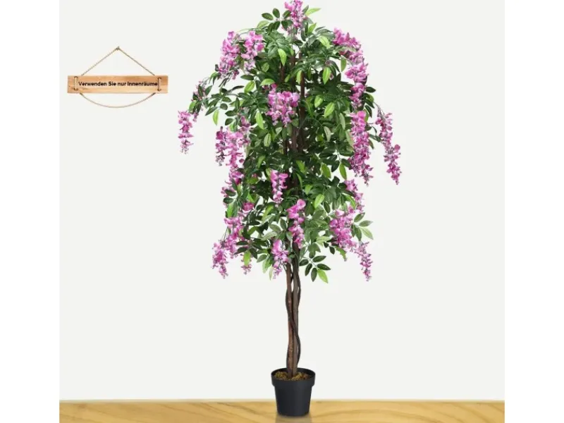 Hot Costway Kunstbaum mit Blättern & 2 Stämmen Kunstblume Rosa 180 cm