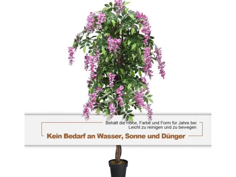 Hot Costway Kunstbaum mit Blättern & 2 Stämmen Kunstblume Rosa 180 cm