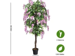 Hot Costway Kunstbaum mit Blättern & 2 Stämmen Kunstblume Rosa 180 cm