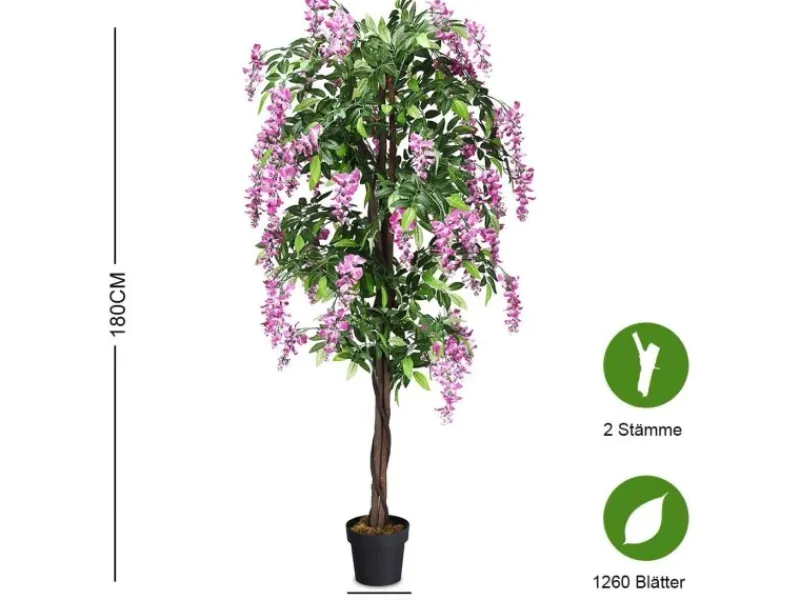 Hot Costway Kunstbaum mit Blättern & 2 Stämmen Kunstblume Rosa 180 cm
