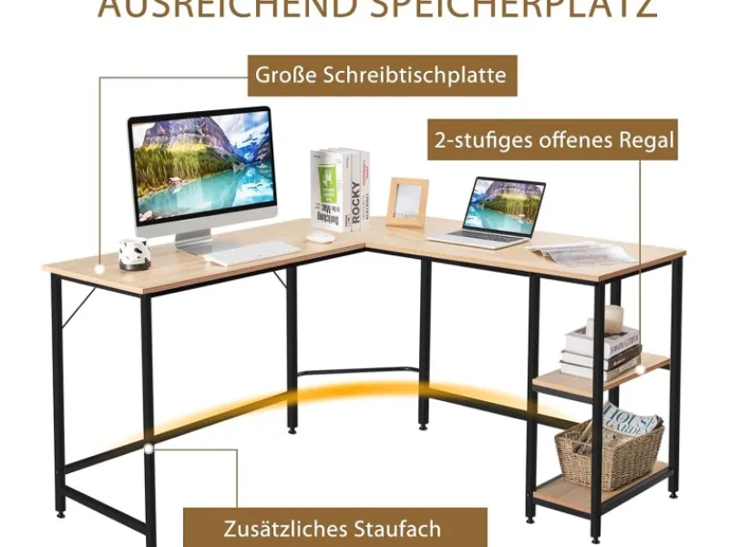 Costway L-förmiger Schreibtisch Homeoffice Schreibtisch