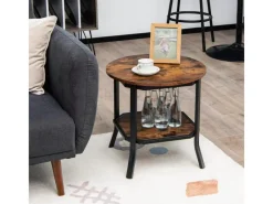 Sale Costway Runder Beistelltisch Industriell Vintagebraun 50 x 50 x 49,5cm