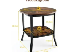 Sale Costway Runder Beistelltisch Industriell Vintagebraun 50 x 50 x 49,5cm