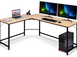 Outlet Costway Schreibtisch L-Form 168 x 125 x 74 cm Natur