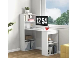 Hot Costway Schreibtisch mit Bücherregal 122 x 56 x 122 cm Weiß