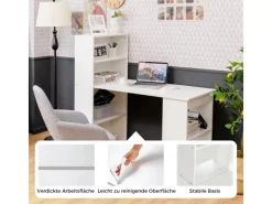 Hot Costway Schreibtisch mit Bücherregal 122 x 56 x 122 cm Weiß