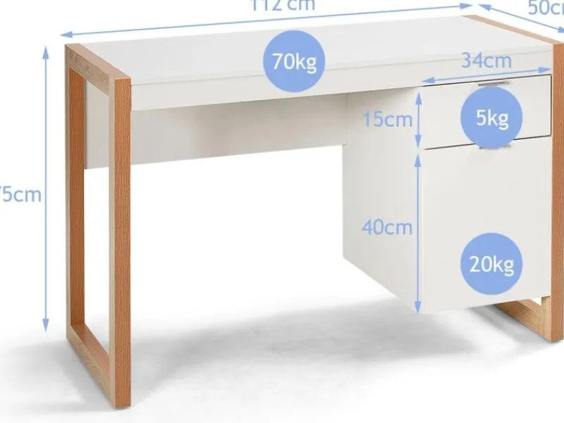 Costway Schreibtisch mit Schublade und Schrank Kinderschreibtisch Weiß