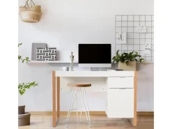 Costway Schreibtisch mit Schublade und Schrank Kinderschreibtisch Weiß