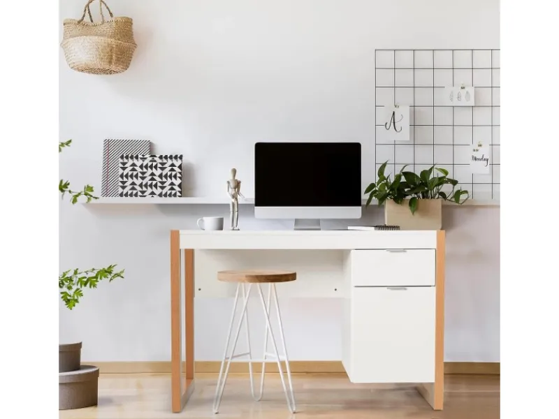 Costway Schreibtisch mit Schublade und Schrank Kinderschreibtisch Weiß