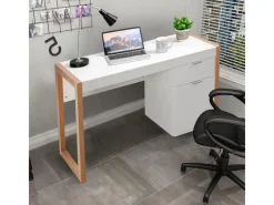 Costway Schreibtisch mit Schublade und Schrank Kinderschreibtisch Weiß