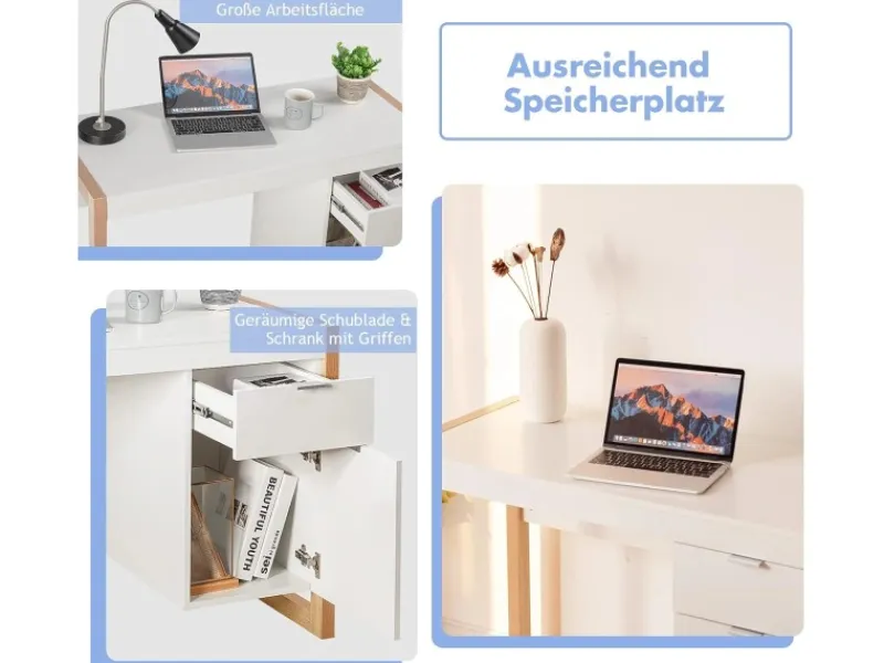 Costway Schreibtisch mit Schublade und Schrank Kinderschreibtisch Weiß